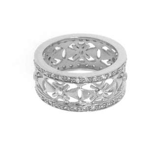 Classic Sterling Silver 925 Clear CZ FIligree Band Ring  