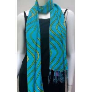   , Neck Wear, Wrap, Polyester, Blue and Green Print 