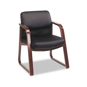  2900 Series Guest Chair w/Wood Arms, Black Vinyl/Mahogany 