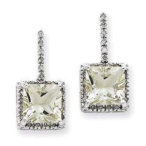  10k White Gold Green Quartz and Diamond Earrings: Jewelry