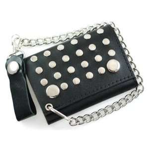  Mens Black Leather Chain Wallet w/ Studs C134: Everything 