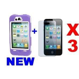   Protective Case for iPhone 4G   Purple + 3 Clear Screen protectors