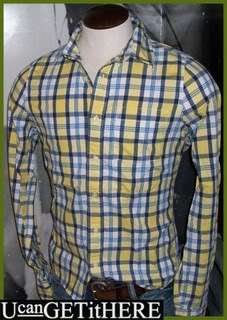 Mens Abercrombie Plaid Dress Shirt M NWT Yellow White Navy Blue Button 