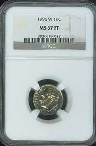 1996 W ROOSEVELT DIME NGC MS67 FB RARE DATE .  