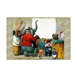  Animals at the Wall 12x18 Giclee on canvas