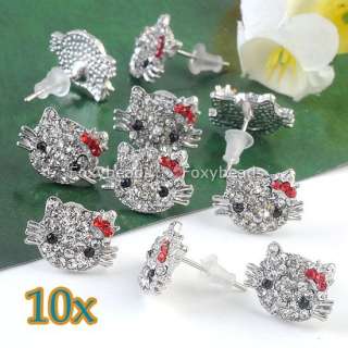LOT 5PAIR/10PCS NEW RED CRYSTAL CROWN *HELLOKITTY* EAR STUD EARRING 