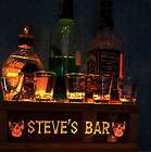 lighted PERSONALIZED SKULL & BONES shot glass & liquor bottle display
