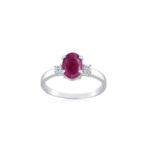 Sterling Silver 8x6 Oval Dyed Ruby and Diamond Accent Ring 