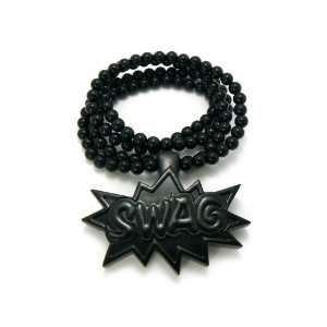  New Shiny Deep Black Swag Pendant w/ Ball Chain Necklace 