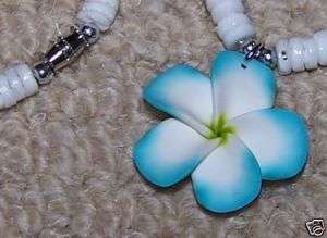 Blue Hibiscus Fimo Flower Puka Shell Necklace Hawaii  