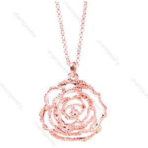   Classic Trendy Charming Hollow Camellia & Rose Flower Pendant Necklace