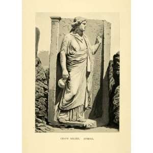 1898 Halftone Print Grave Relief Statue Hydriaphoros Acropolis Athens 