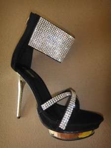   Rhinestone Cuff Black Bling Stiletto Platform Heels Shoes NEW 9  