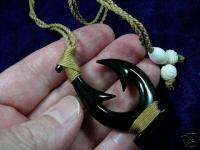 MA 06B MAORI style black FISH HOOK PENDANT Jewelry Necklace  
