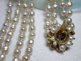 Vintage Original by Robert Double Strand of Baroque Pearl Rose Clasp 