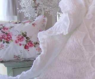 WHITE VINTAGE ROSES CHENILLE SHABBY TWIN COMFORTER CHIC  