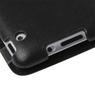 iPad 2 Magnetic Smart Cover Leather Case Rotating Stand Black BLK 