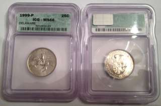 1999 P Delaware Quarter, ICG MS 66, Beautifual Coin  