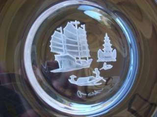 James Wyeth Crystal Art Glass Etched Plate Asian Ships  