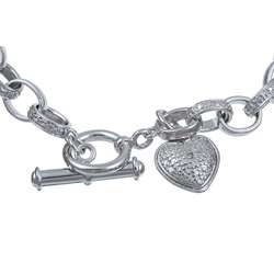   Sterling Silver Diamond Accent Heart Charm Bracelet  