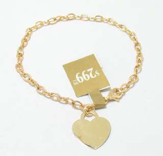 Heart Tag Oval Link Charm Bracelet 14K Yellow Gold  
