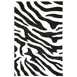   Soho Zebra Wave White/ Black N. Z. Wool Rug (6 x 9)  Overstock