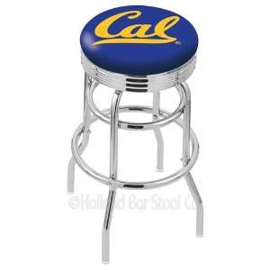 CAL Golden Bears Logo Chrome Double Ring Swivel Bar Stool with Ribbed 