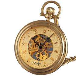 Akribos XXIV Mens Mechanical Gold Pocket Watch  