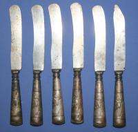 Set 6 Antique German Argonid Electroplated Silver Dining Knives With 