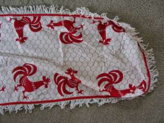 Vtg Retro Royal Terry Rooster Picnic Tablecloth Bench Covers Cotton 