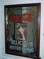 Beautiful LARGE Vintage Coca Cola Mirror 1970s 38 x 28 Wood & Glass 
