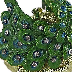   Peacock figurine Perfume Bottle Bejeweled pewter enameled green blue
