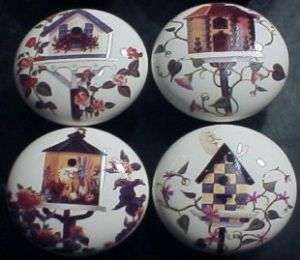 Ceramic Cabinet Knobs w/ 4 BirdHouse #4 @PRETTY@ BIRDS  