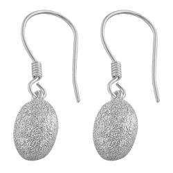 Sterling Silver Sandblasted Oval Bead Dangle Earrings  