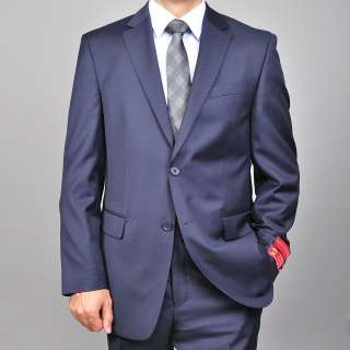 Mantoni Mens Solid Navy Blue 2 button Wool Suit  