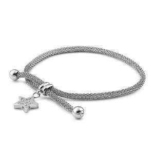  Mesh Stainless Steel Bracelet w/ Charm   Star with Clear 