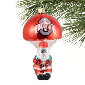 Ohio State Buckeyes Parachute Santa Claus Blown Glass Ornament  