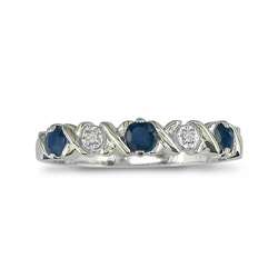 10k White Gold Blue Sapphire and Diamond Criss cross Ring  Overstock 