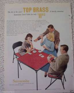 SAMSONITE CARD TABLE TOP BRASS CARD GAME AD 1956  