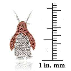 Rose Gold over Silver Champagne Diamond Penguin Necklace   