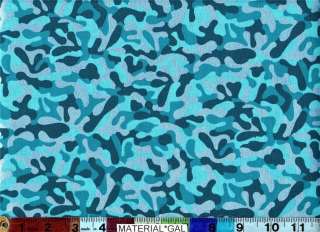 Michael Miller Fabric~Turquoise Silver Camouflage Camo  