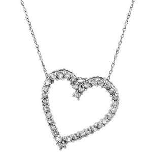   14K White Gold 1.5 Carat Diamond Heart Pendant w/ 18 Chain: Jewelry