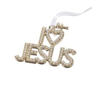 Pack of 4 I Love Jesus Faux Pearl Faced Christmas Ornament:  