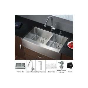 Kraus 33 inch Farmhouse Double Bowl Stainless Steel Kitchen Sink with 