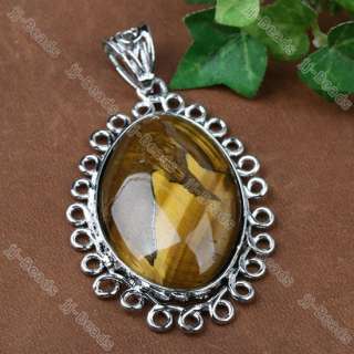 Tiger Eye Teardrop Silver Plated Pendant Fit Necklace  