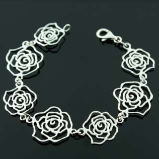 Stunning Cutout 925 Sterling Silver Flower Rose Bracelet 7.5  