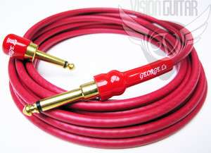 15 GEORGE LS .225 GUITAR BASS CABLE Right Angle RED  