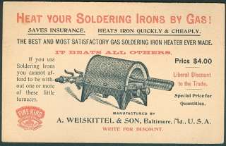 US 1895, A. Weiskittel & Son “Soldering Irons Heated Gas 