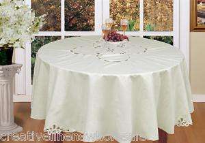 Holiday Battenburg Lace Beige 70 RD Fabric Tablecloth  