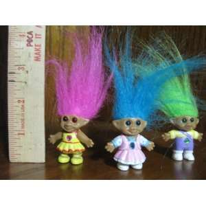   Miniature Jeweled Trolls   1 1/2 Doll Height   4 including hair